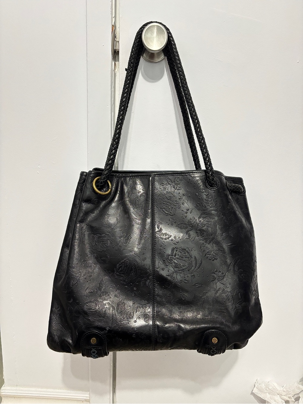 Eileen West Black Braided-Handle Shoulder Bag